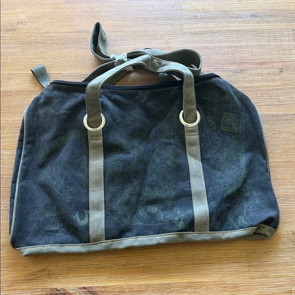 True Religion Canvas Duffle Bag Y2K Streetwear Faded Black Travel Gym Bag